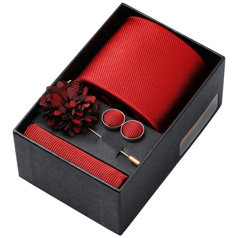 7298 Tie Set Classic Tie Pocket Square Cufflinks Lapel Pin with Gift Box